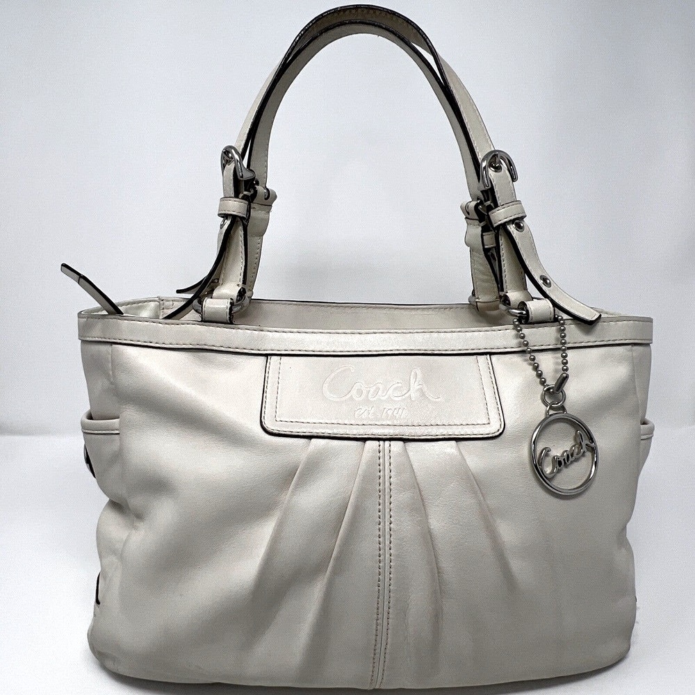 Authentic Coach All Leather Pleated Ivory Handbag Purse Tote Bag